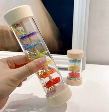 Cute Instagram-Style Rainstick Toy, Wooden Orff Instrument Hourglass Rainmaker for Babies and Toddlers