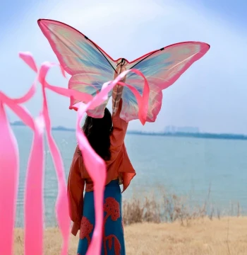 Ribbon Butterfly Kite with Long Tail - Easy to Fly in Light Breeze, Perfect for Spring Outings, Picnics, and Photos (2025 New Model)