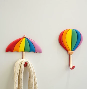 Rainbow Umbrella and Balloon Adhesive Hooks, No-Drill Creative Decorative Wall Hangers