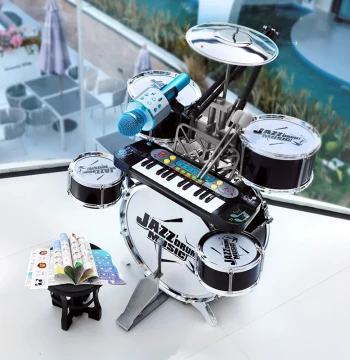 Kids' Beginner Drum Set Toy - Jazz Drum for Boys Ages 3-8, Adjustable Height with Free Sheet Music and Tutorial
