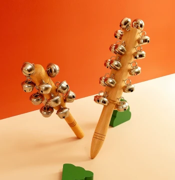 13-Bell Stick Bell Orff Percussion Instrument - Natural Wood Hand Bell for Kindergarten and Early Education, 21-Bell Shaker