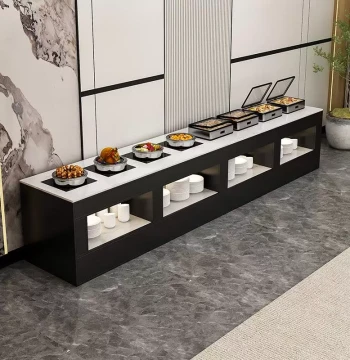 Cafeteria Wall-Mounted Serving Table Hotel Buffet Sideboard Hot Food Station Fruit Display Counter with Tablecloth