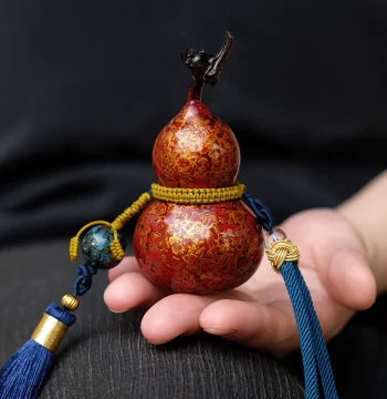 Dongguan Lacquer Small Gourd Ornament - Feng Shui Car Hang & Handheld Piece with Eight Treasures for Wealth, Fuzhou Gift