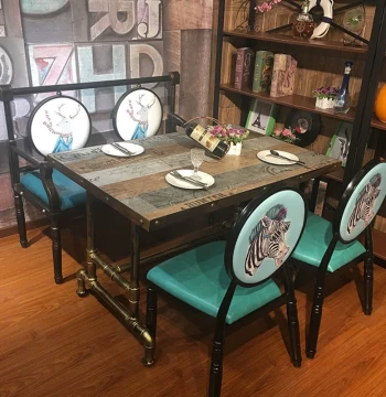 Industrial Style Tile Table, Large Round Table for Hunan Cuisine Restaurants, Charcoal Grill Tables and Chairs, Fish Restaurant Furniture, Steakhouse and Western Restaurant Sofas
