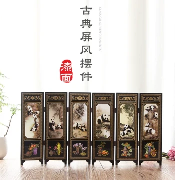 Chinese Opera Mask Lacquer Mini Screen with Panda Ornament – Traditional Folk Craft Gift for Foreign Friends