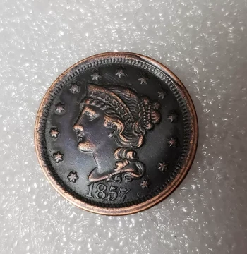 Handcrafted Vintage-Style Alloy Replica Prop: 1857 US Copper Coin Commemorative Relief Edition