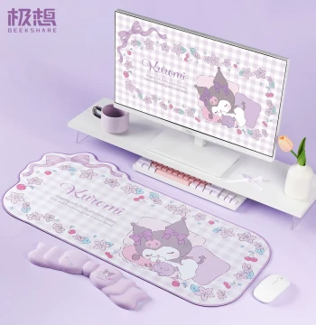 Jixiang Extra-Large Mouse Pad with Wrist Rest Set, Esports Thickened Lock-Edge Non-Slip Computer Desk Mat for Gaming and Office, Cute Cartoon Kuromi and Hello Kitty Official Collaboration New Arrival for Girls