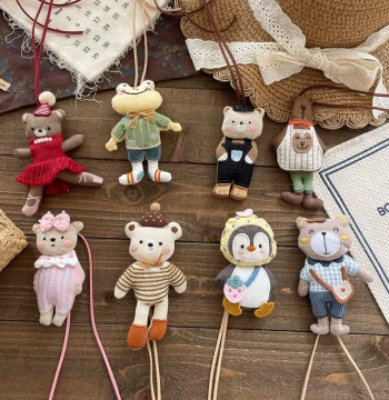 Korean New Cartoon Cotton-Stuffed Fabric Rabbit Bear Frog Children's Necklace Cute Cartoon Pendant Accessory