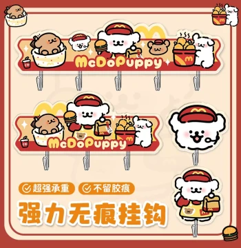 Cute 5-Row and 3-Row Cartoon Acrylic Adhesive Hooks - No Drilling Needed for Keys and Bags