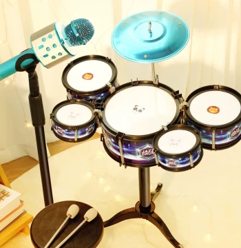 Adjustable Height Kids' Drum Set Toy - Beginner Jazz Drum Instrument for Boys Ages 2-6, Home Use