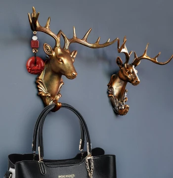 No-Drill Wall Decor Hook Creative Vintage Deer Head Ornament Personalized Entryway Key Coat Heavy-Duty Adhesive Hook