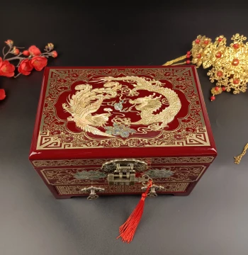 Intangible Cultural Heritage Pingyao Lacquerware, Copper Wire and Mother-of-Pearl Wedding Jewelry Box, Normal Shipping