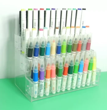 Acrylic Pen Holder Display Stand with Tiered Design - Transparent Perforated Rack for Markers and Highlighters in Stationery Stores