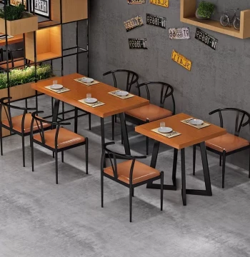 Industrial Style Solid Wood Dining Table Set - Ideal for BBQ Restaurants, Hot Pot Shops, Music Bars, Lounges, and Casual Dining Venues