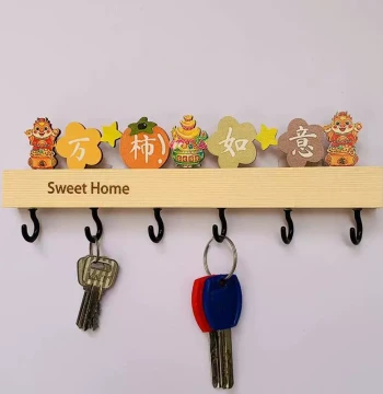 Wall-Mounted Entryway Key Holder: Solid Wood Hook with No-Drill Installation for Decorative Storage