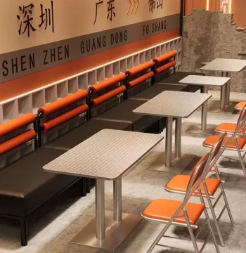 Industrial Style Fish-Scale Pattern Tables and Chairs - Customizable Stainless Steel Folding Sets for Commercial Food Stalls