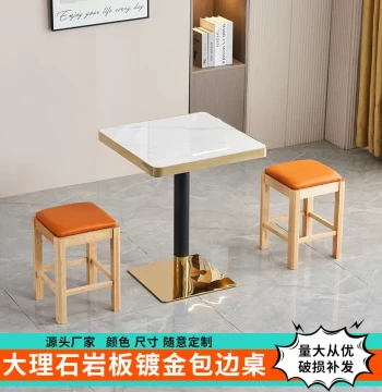Commercial Marble Rock Board Fast Food Tables - Ideal for Snack Shops, Noodle Restaurants, BBQ Joints, Shaxian Snacks, Milk Tea & Breakfast Spots with Chair Combos