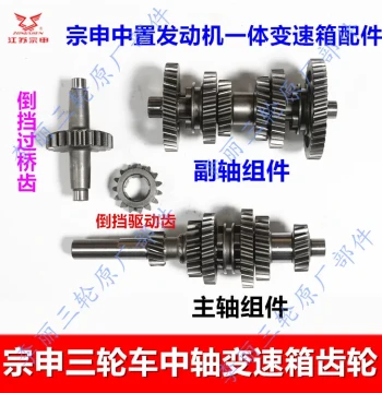 Zongshen Tricycle Transmission Gears: Center Shaft, Main/Auxiliary Shafts, Reverse Gear, Drive/Driven Gears, Output Shaft