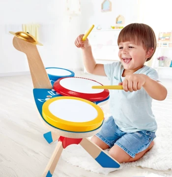 Hape Triple Rhythm Drum Set: Wooden Educational Music Toy for Boys and Girls Ages 3+