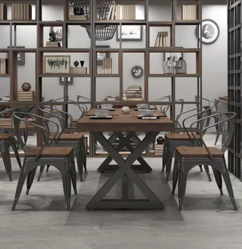 Retro Bar Dining Table, Industrial Style for BBQ and Hot Pot Restaurants, Fast-Casual E-Restaurant and Music Pub, Rectangular Table and Chair Set