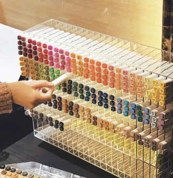 Acrylic Marker Storage Rack with Slanted Slots for Pens, Pencils, and Gel Pens - Girly Dorm Desk Organizer