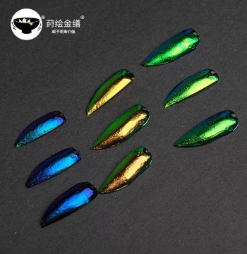 Maki-e Kintsugi Repair Studio: Jewel Beetle Wing, Golden Buprestid Elytra, Maki-e Inlay Lacquerware Art