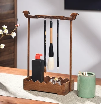 Taijili Solid Wood Brush Holder – Vintage Multi-Function Calligraphy Stand for Four Treasures of the Study