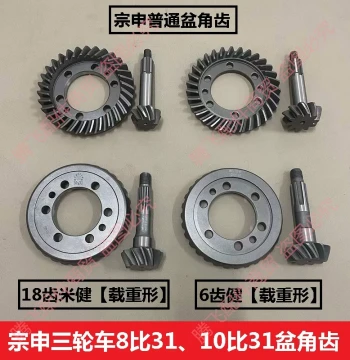Jiangsu Zongshen Tricycle Rear Axle Differential Gear Assembly, 8/10:31 Ring and Pinion Gear Set with Keyway, Free Shipping