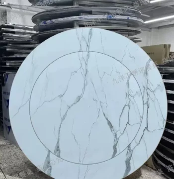 Thickened Stainless Steel Built-in Lazy Susan Colorful Round Folding Dining Table with Pattern