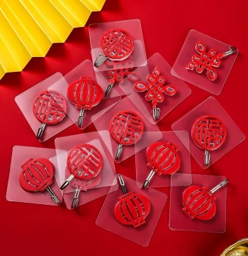 New Fu Character Red Festive Hook Strong Adhesive No-Drill Traceless Sticker Hook Chinese Knot Hook