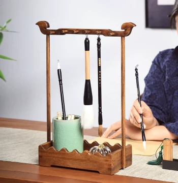 Yili Solid Wood Calligraphy Brush Holder, Vintage-Style Hanging Rack for Storage and Display, Customizable