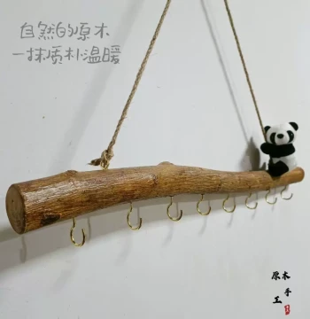 Handcrafted Solid Wood Wall-Mounted Decor Rack - Ins Style Cup Holder & Creative Vintage Rope Hook for Homestay