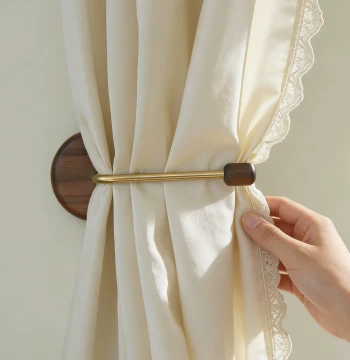 Minimalist Walnut Curtain Tieback Holder - Solid Wood No-Drill Sheer Curtain Fastener