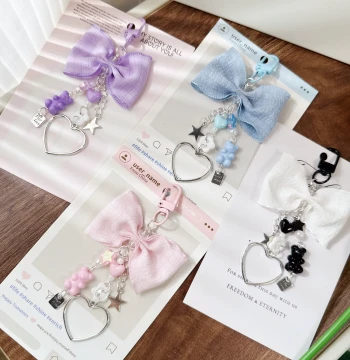 Hot Sale New Pleated Bowknot Bear Heart Charm Bag Keychain Creative Versatile Accessory Chain