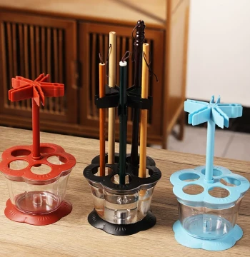5-Hole No-Wash Brush Holder - Moisture-Retaining Calligraphy Stand with Plum Blossom Design