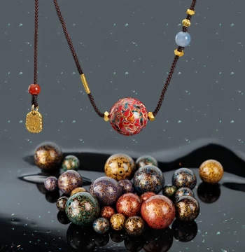 Dongguan Winter Official Natural Lacquer Bead Necklace, Buddhist Prayer Beads with Rhinoceros Skin and Mother-of-Pearl Inlay, 24K Gold Foil, Premium Single Bead