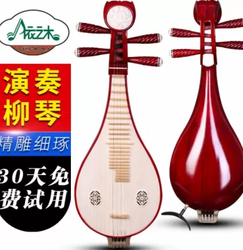 Hardwood Liuqin in Natural Wood Finish: Professional Performance and Practice Instrument with Stand and Case