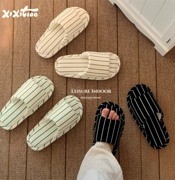 Women's Striped Cotton-Linen Slippers Soft Sole Sweat-Absorbent