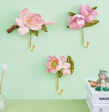 New Chinese Style Luxury Flower Hooks, Coat and Hat Hooks, Creative Wall Decor for Entryway and Foyer, Key and Coat Hooks