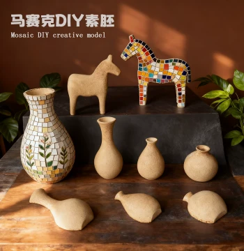DIY Craft Class Materials: White Ceramic Vase Blanks for Mosaic Projects, Creative Kids' Activities, and Horse-shaped Molds (Large/Small)