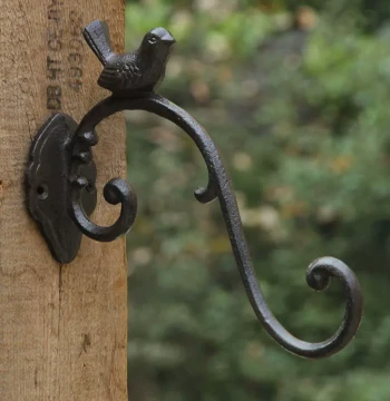 Vintage Wrought Iron Cast Large Hook - Outdoor Garden Courtyard Hanging Bracket for Flower Pots, Lanterns, and Wall Mounts