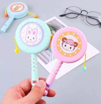 Infant Rattle Drum - Chewable Handheld Shaker for Newborns (1 Year+), Soothing Baby Toy