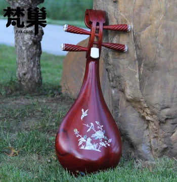 Fanchao Red Sandalwood Adult Performance Liuqin with Shell Inlay, Bamboo Frets, and Peony Headstock; Accessories Included