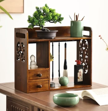 Yili Chinese Style Solid Wood Wall Rack - Traditional Study Decor for Calligraphy Tools, Brush Holders, and Inkstone Storage