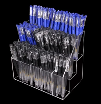 Supermarket Tiered Pen Display Rack - Stationery Store Organizer for Pencils, Gel Pens, and Ballpoint Pens
