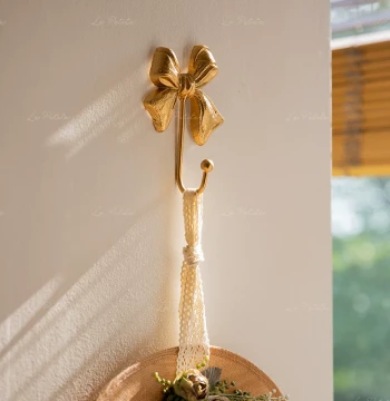 Yuelanju Decorative Wall Hook, Vintage Gold Iron Bow Single Hook for Entryway, Bedroom, or Study Storage