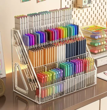 Large Capacity Acrylic Pen Holder with Compartments - Desktop Organizer for Markers and Art Supplies