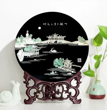 Intangible Cultural Heritage Yangzhou Lacquerware with Mother-of-Pearl Inlay on Wood Base, Traditional Chinese Decor, Gift for Housewarming or Opening