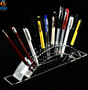 Acrylic 12-Slot Curved Pen Rack for Eyebrow Pencils, Ballpoint Pens, Markers, Eyeliner Display Stand Multifunctional Showcase