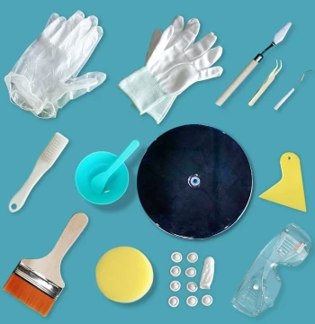 DIY Mosaic Craft Kit with Protective Gear, Finger Cots, Sponges, Bowls, Spatulas for Kids' Art Projects